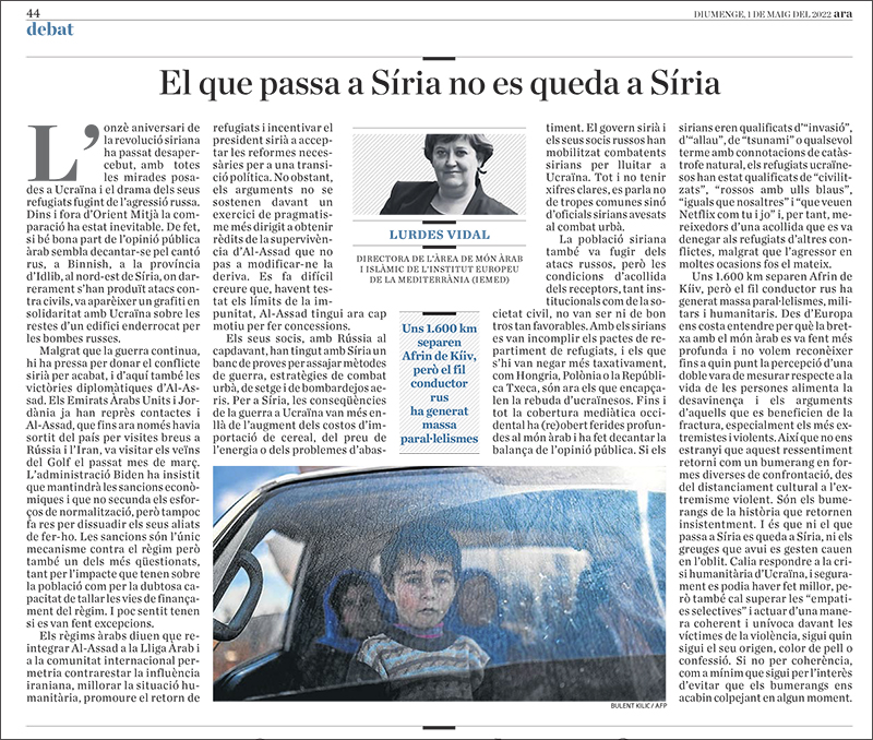 Col·laboració de Lurdes Vidal al diari ARA sobre Síria